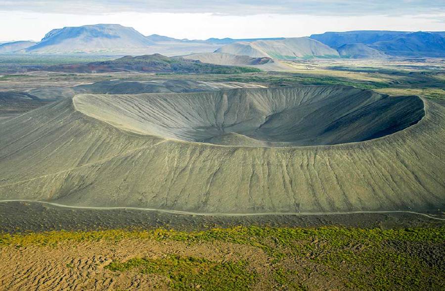 Deep crater seen from helicopter. Myvatn area in Iceland.