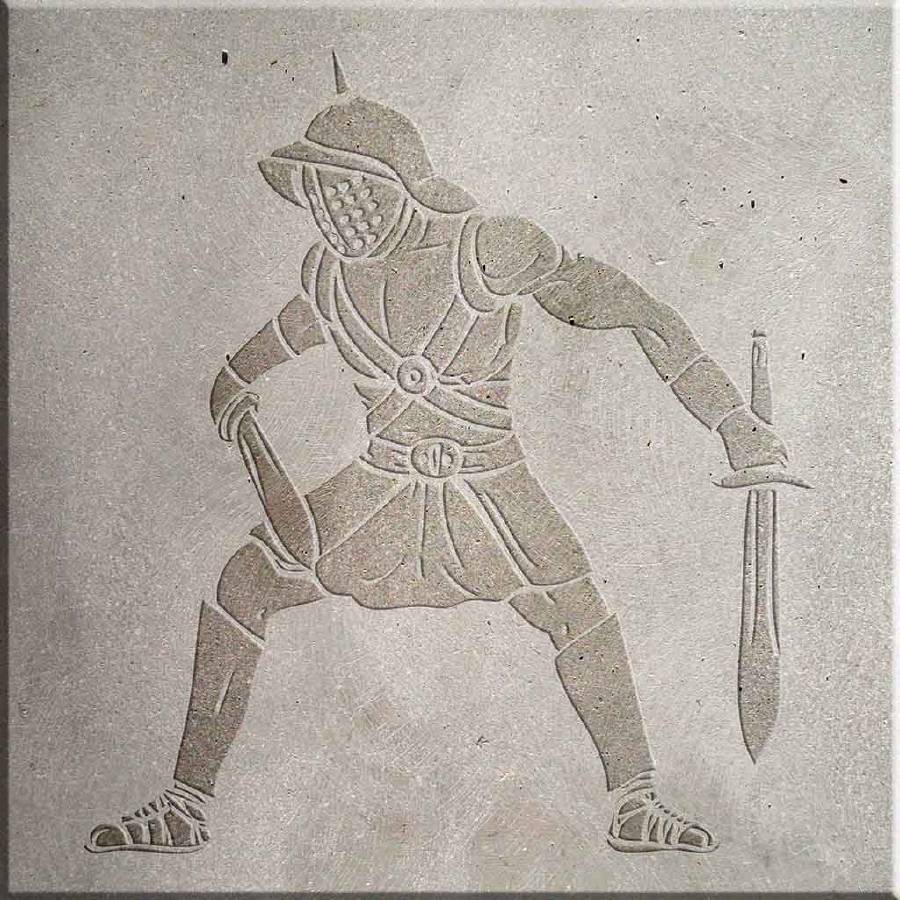 Image of a gladiator carved on concrete wall