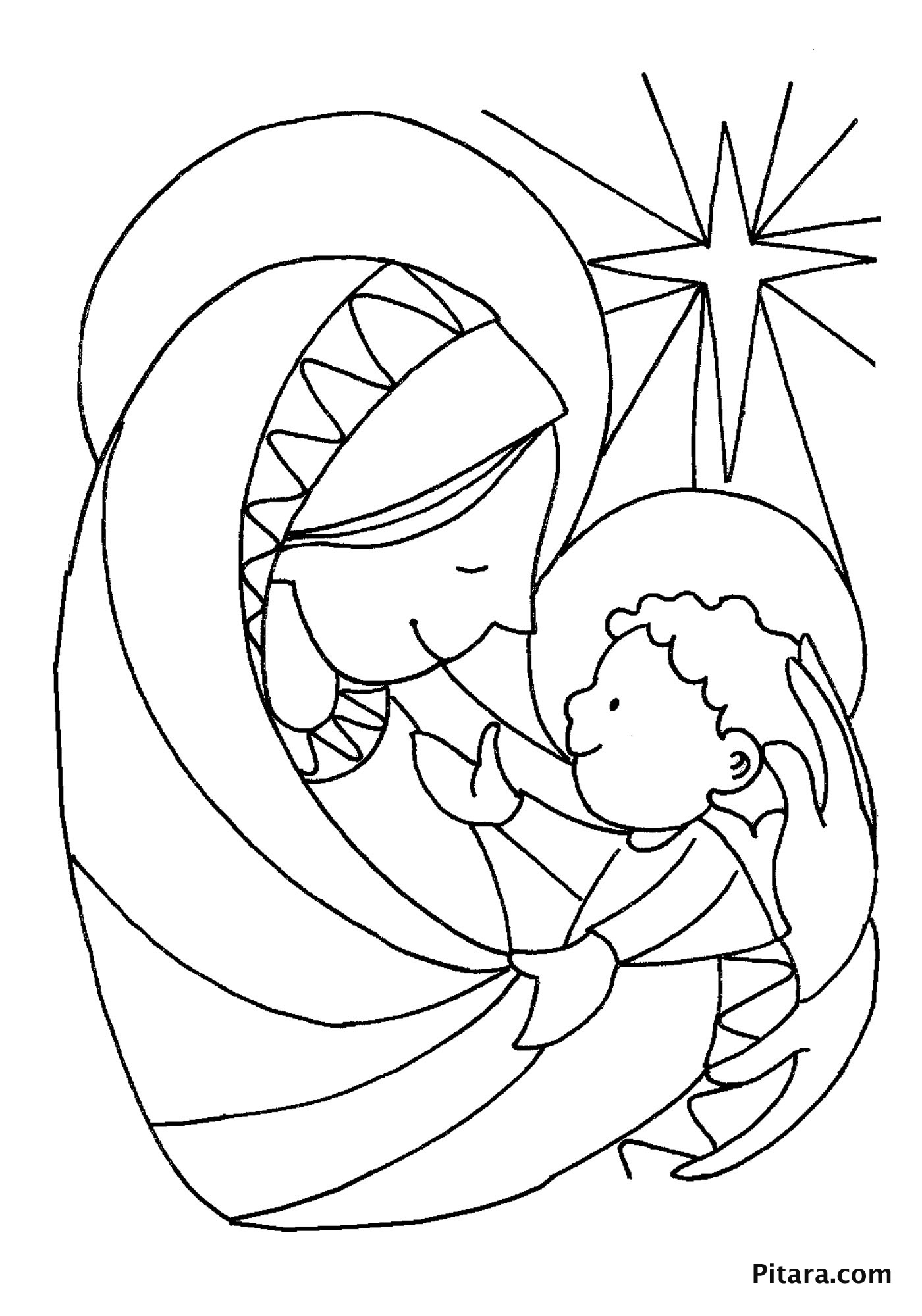 Mary & baby Jesus - Coloring page | Pitara Kids Network