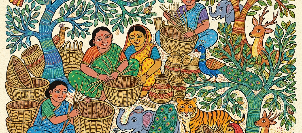 Illustration for Basket-making in India
