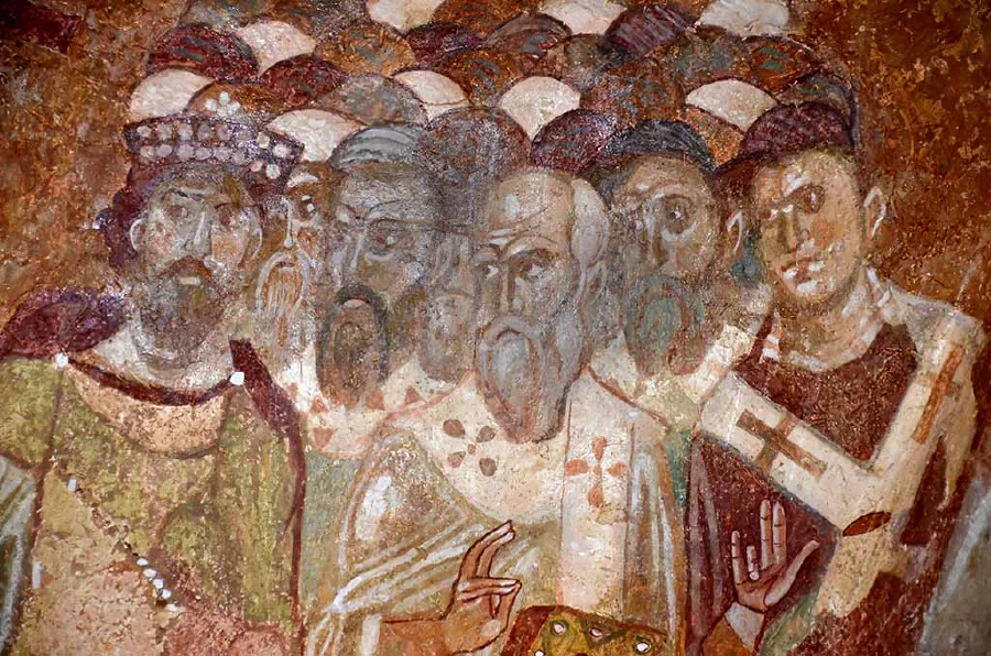 Detail of an ancient byzantine fresco of the council of Nicaea. From the church of St Nicholas, Demre, Southern Turkey