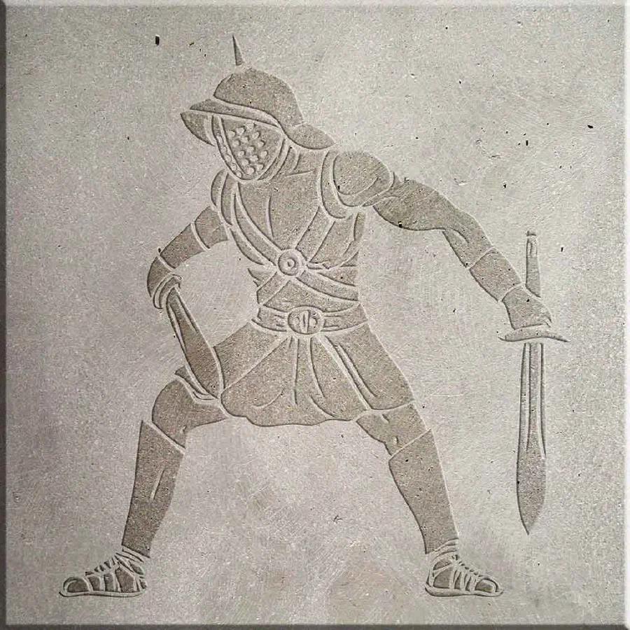 Image of a gladiator carved on concrete wall