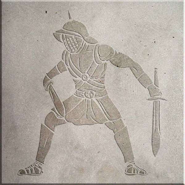 Image of a gladiator carved on concrete wall