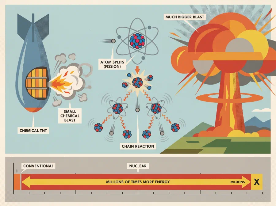 How does a Nuclear Bomb differ from a Conventional Bomb?