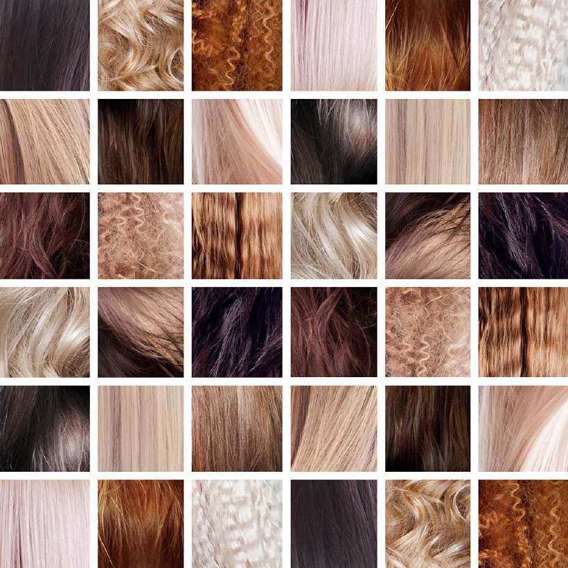 Human hair in different colors and textures
