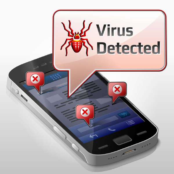 Your Mobile Phone Has a Bug: Illustration of a virus on a smartphone
