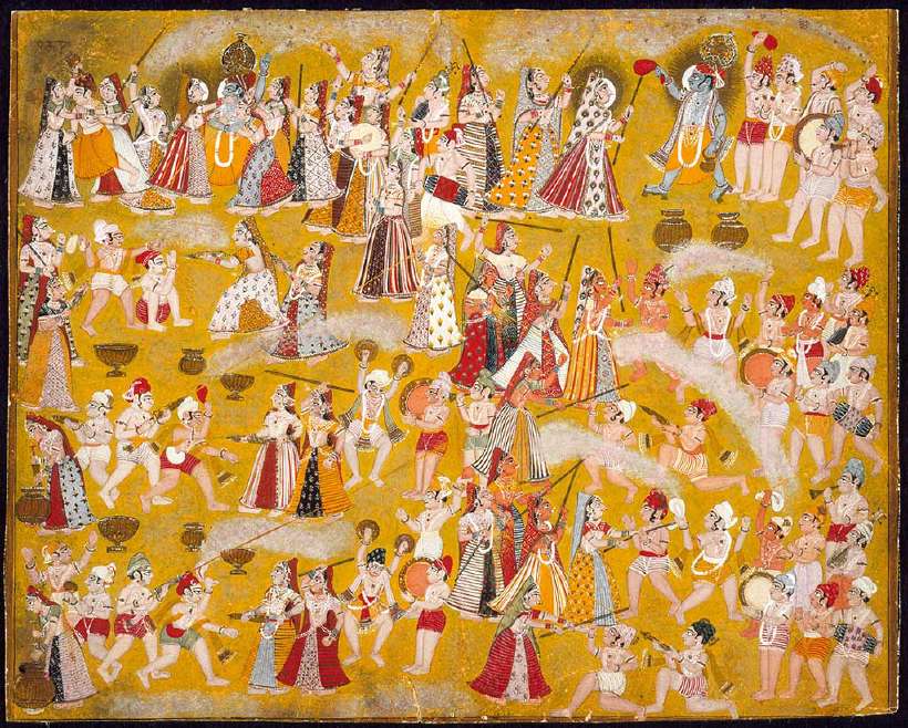 Krishna and Radha Celebrating the Holi Festival with Companions. Source: This file is in the public domain because it has been released by the Los Angeles County Museum of Art