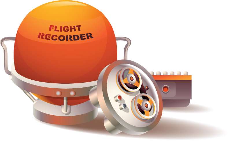 Illustration of a flight recorder (black box) in customary bright orange
