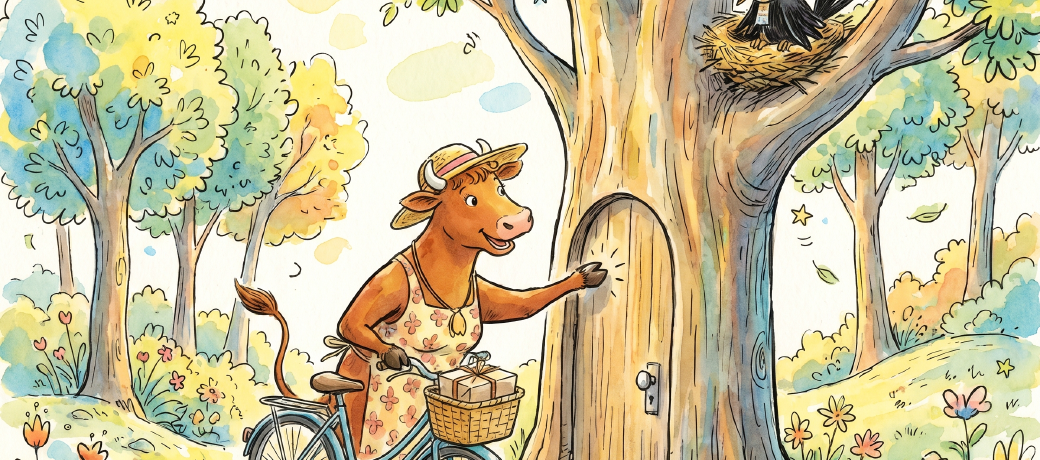 Illustration for Mama Moo on a Swing
