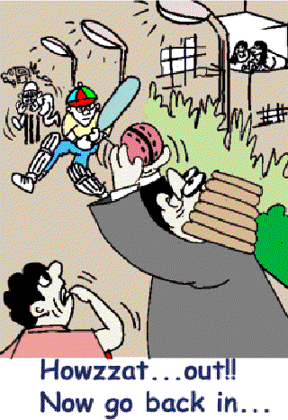Street Cricket in Calcutta: Out, Caught! [Illustration by Sudheer Nath]