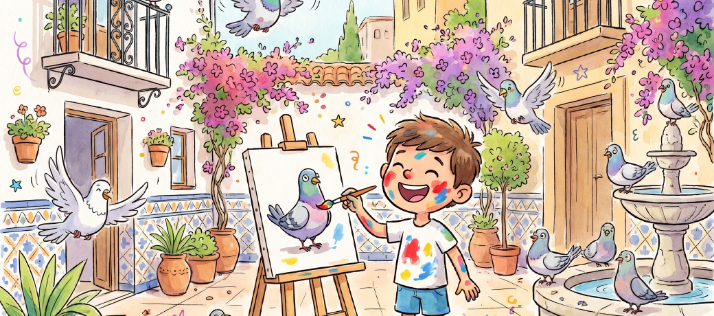 Illustration for Pablo the Pigeon Painter