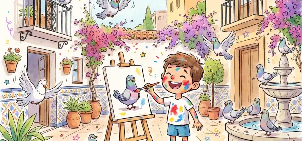 Illustration for Pablo the Pigeon Painter