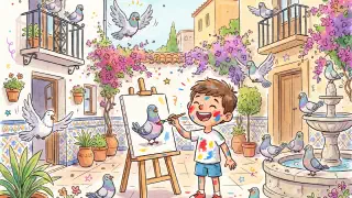 Illustration for Pablo the Pigeon Painter