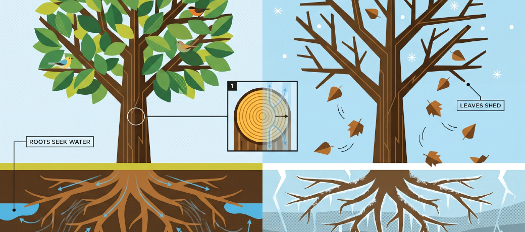 Illustration for Seasons in a Tree’s Rooted Life
