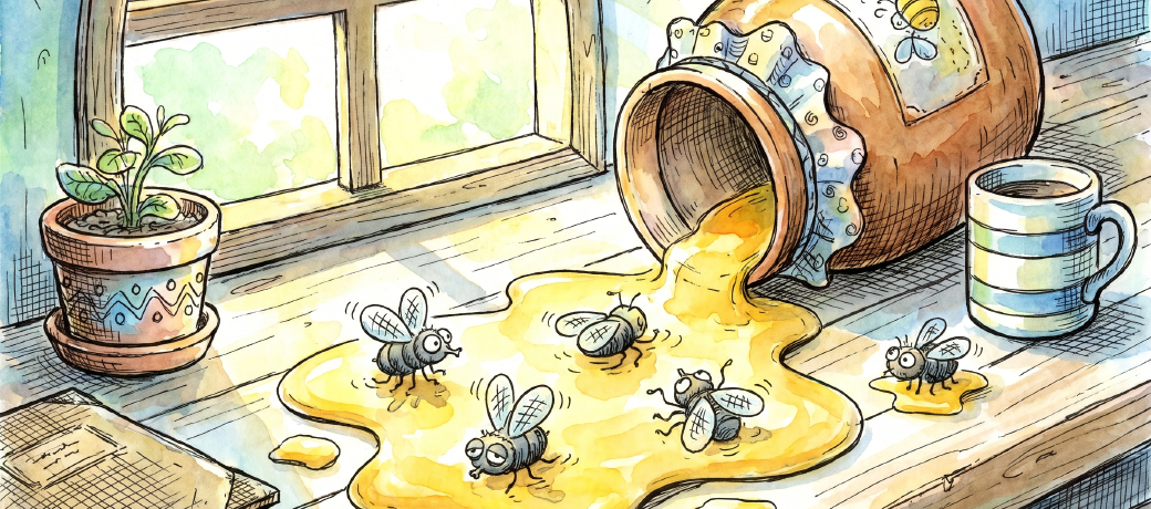 Illustration for The Flies and the Honey Pot