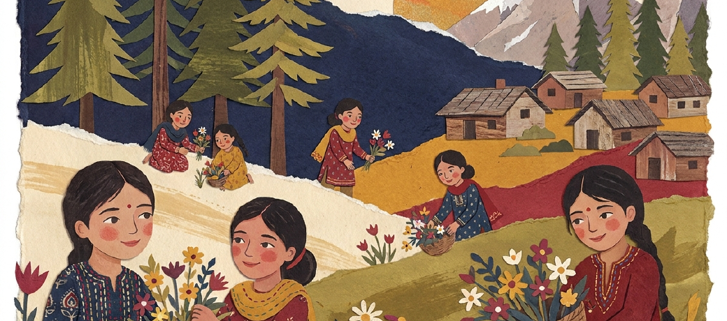 Illustration for The Flower Girls of the Mountains