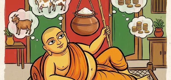 Illustration for The lazy monk — a tale from the Panchatantra