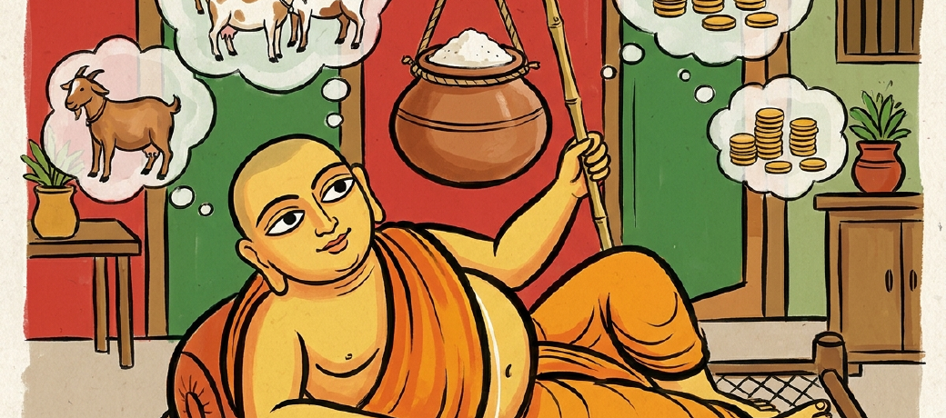 Illustration for The lazy monk — a tale from the Panchatantra
