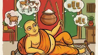 Illustration for The lazy monk — a tale from the Panchatantra