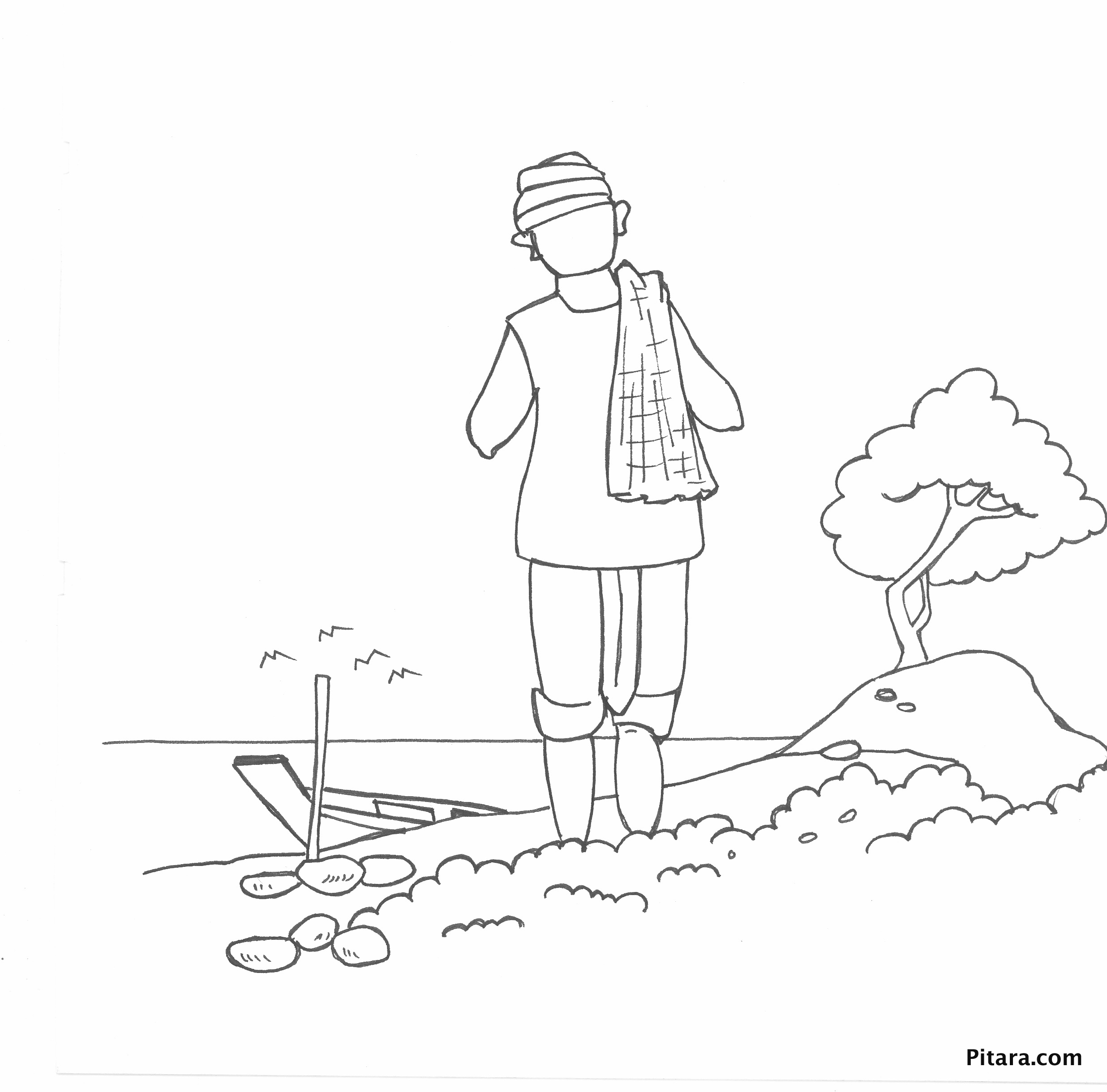 Indian farmer by the river – Coloring page – Pitara Kids 