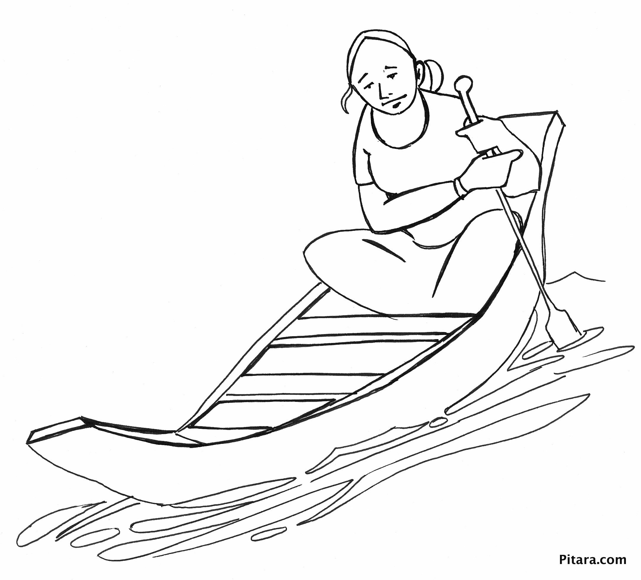 Woman rowing boat – Coloring page Woman rowing boat – Coloring page